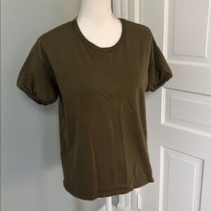 Madewell Supima® Cotton Green Bubble-Sleeve Tee Shirt Top Blouse Medium